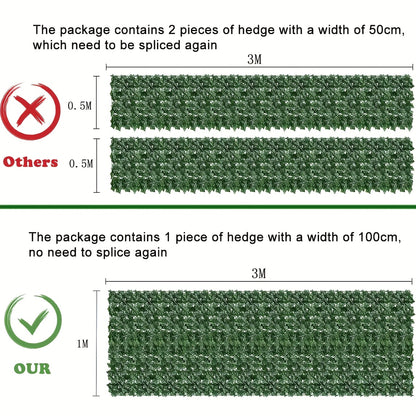 Artificial Ivy Privacy Fence Screen Panel 3m Roll Balcony Garden Wall Trellis Faux Hedge Leaf Outdoor Indoor Decor Green with Ties