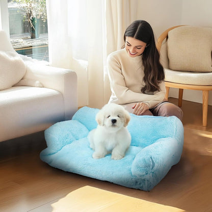 Pet Sofa Bed for Cats and Dogs 66x48x33cm Fluffy Plush Cat Couch with Anti-Slip Base Machine Washable Teddy Fleece Dog Bed for Small Medium Dogs Cats Rabbits