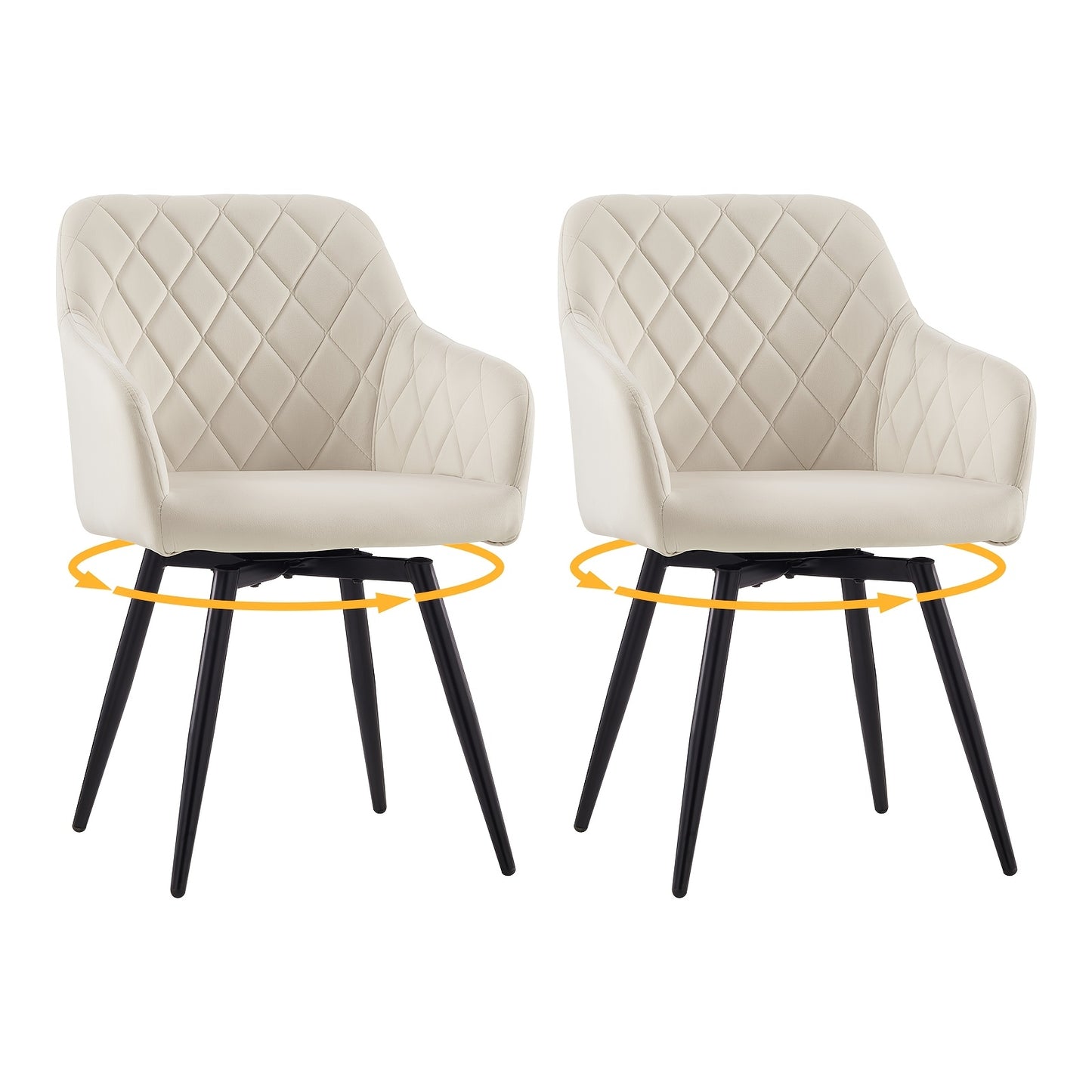 Swivel Dining Chairs Set of 2 – Velvet Upholstered 360° Rotating Chair with Armrests & Metal Legs for Dining Room, Kitchen, Home Office & Vanity Desk