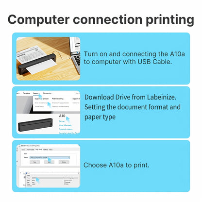 A10A Inkless Portable Printer, Wireless Thermal Printer for Travel Office Home School, Supports 21.59cm X 27.94cm And A4 Thermal Paper, Compatible with Phone Laptop