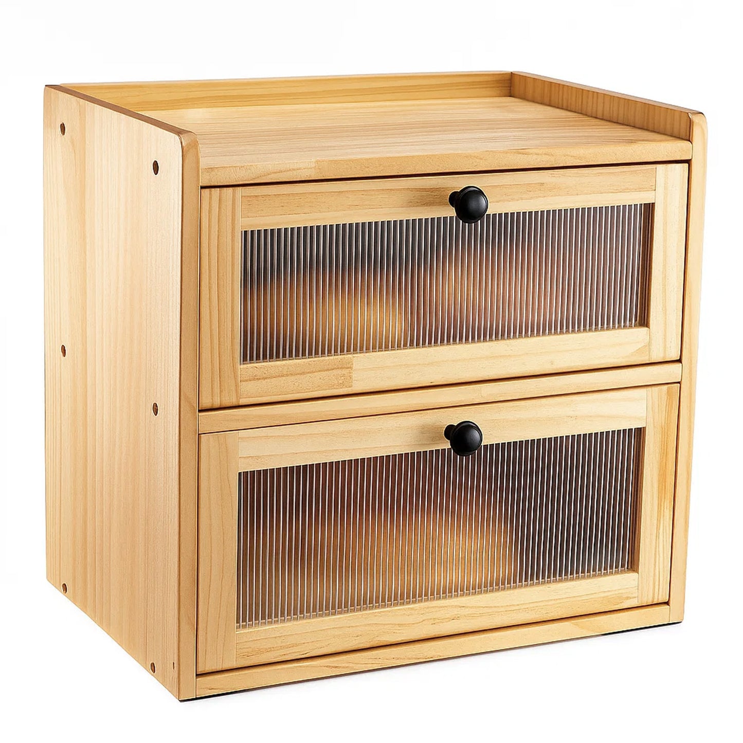 Double Layer Bread Box for Kitchen Counter, 2 Decker Large Wooden Bread Bin, Corner Bread Storage Container with Acrylic Windows, Dry Food Container with Air Vents to Keep Fresh, Self Assembly