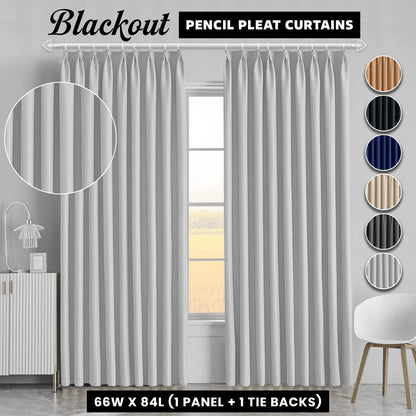 2pcs Premium Blackout Pencil Pleat Curtains – Heavy Duty Thermal Insulated Window Drapes with Matching Ties, Noise Reducing, Energy Saving & UV Blocking, Perfect for Bedroom & Living Room