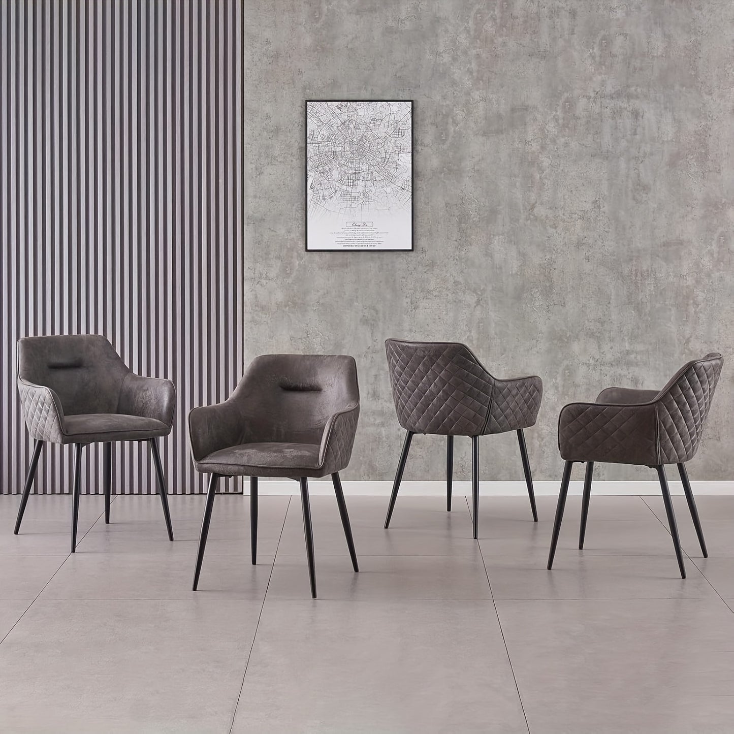 Faux Suede Dining Chairs Diamond Tufted Bowl Shape Armrests Metal Legs 120kg Capacity Set of 2 4 6 Brown Grey Black Living Room Office