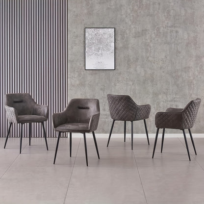 Faux Suede Dining Chairs Diamond Tufted Bowl Shape Armrests Metal Legs 120kg Capacity Set of 2 4 6 Brown Grey Black Living Room Office