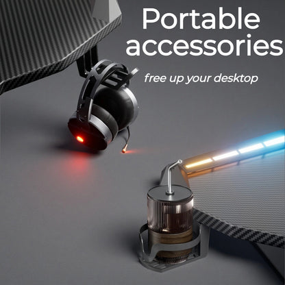 RGB Gaming Desk with LED Lights and Mouse Pad, Large Ergonomic Computer Desk with Cup Holder & Headphone Hook,Modern Carbon Fiber Design for PC Gaming & Home Office,Black
