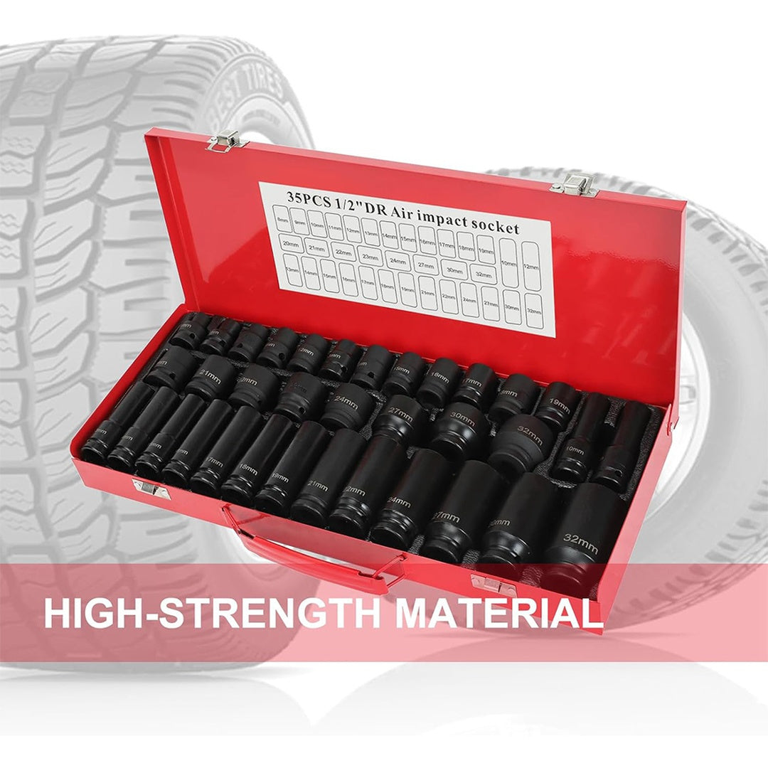 Heavy Duty 40pcs Car Truck Deep Impact 8-32mm 1/2 Inch Black Finish Heavy Duty Socket Set For Auto Repair Cool Gadgets