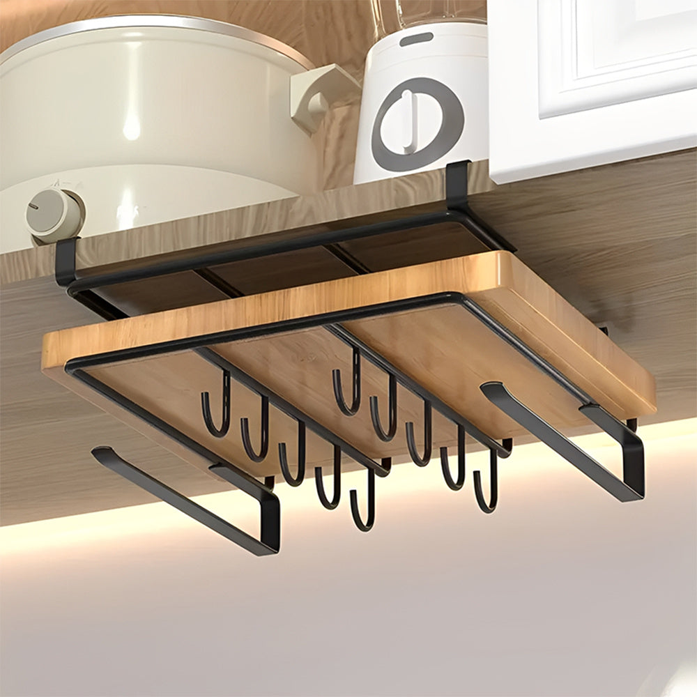 Black, Kitchen with Hook Storage Rack, Cabinet Bottom Storage Rack, Non Perforated Cabinet Door Top Shelf, Cup Holder, Sturdy And Durable, Strong Load-Bearing Capacity, Suitable for Kitchen Utensils Such As Cutting Boards, Tissues, Cloths, Etc