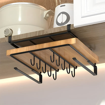 Black, Kitchen with Hook Storage Rack, Cabinet Bottom Storage Rack, Non Perforated Cabinet Door Top Shelf, Cup Holder, Sturdy And Durable, Strong Load-Bearing Capacity, Suitable for Kitchen Utensils Such As Cutting Boards, Tissues, Cloths, Etc