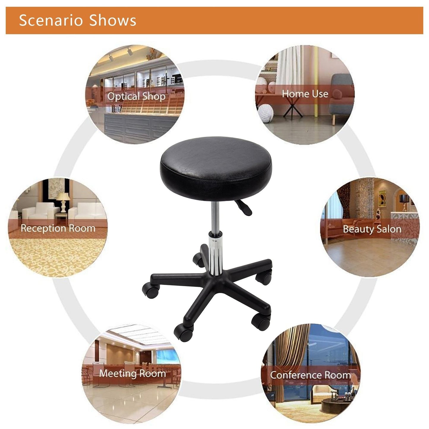 Black Adjustable Rolling Cushion Tattoo Massage Hydraulic Salon Stool with Wheels