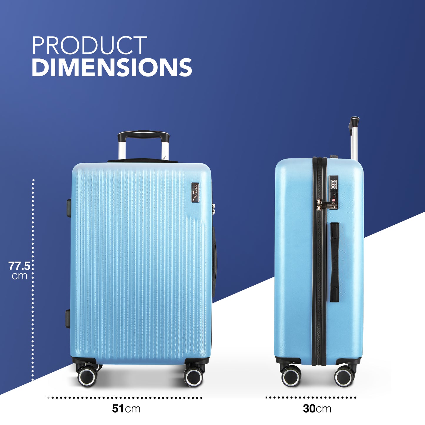 LUGG 76.5 x 50.5 x 30cm Vacay Suitcase ABS Luggage with TSA Indent Lock, Aluminium Trolley Handle, 360° Spinner Wheels, Water-Resistant & Durable Material - Airline Compatible (28inch)