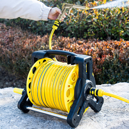 Complete Watering Kit/ Garden Hose Reel Trolley Portable With 20-50M Hose Pipe, Sprinkler Gun & Connector - Heavy Duty Watering System for Outdoor/Lawn/Car Wash (Yellow)