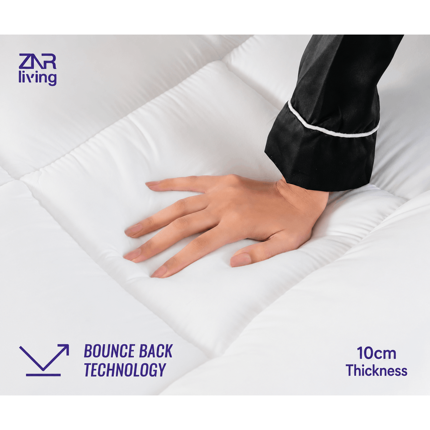 Supersoft Mattress Topper Bed - 4 Inch (10cm) Thick Mattress Topper with Elasticized Corner Straps - White