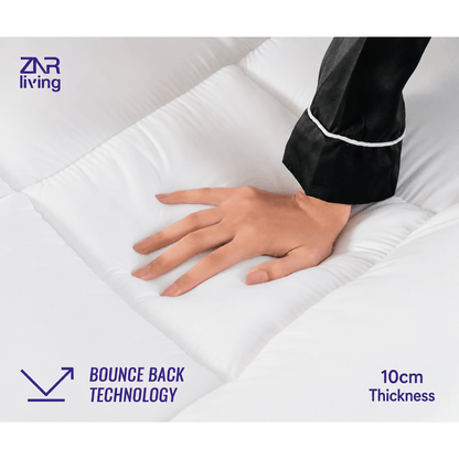 Supersoft Mattress Topper Bed - 4 Inch (10cm) Thick Mattress Topper with Elasticized Corner Straps - White