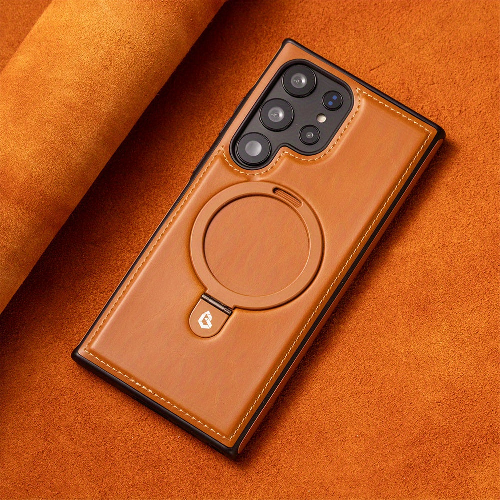 Phone Case - Vintage Synthetic Faux Leather Magnetic Case for Samsung Galaxy S25 S24 Ultra S23 S22 Plus Wireless Charging Shock-Resistant Phone Protector