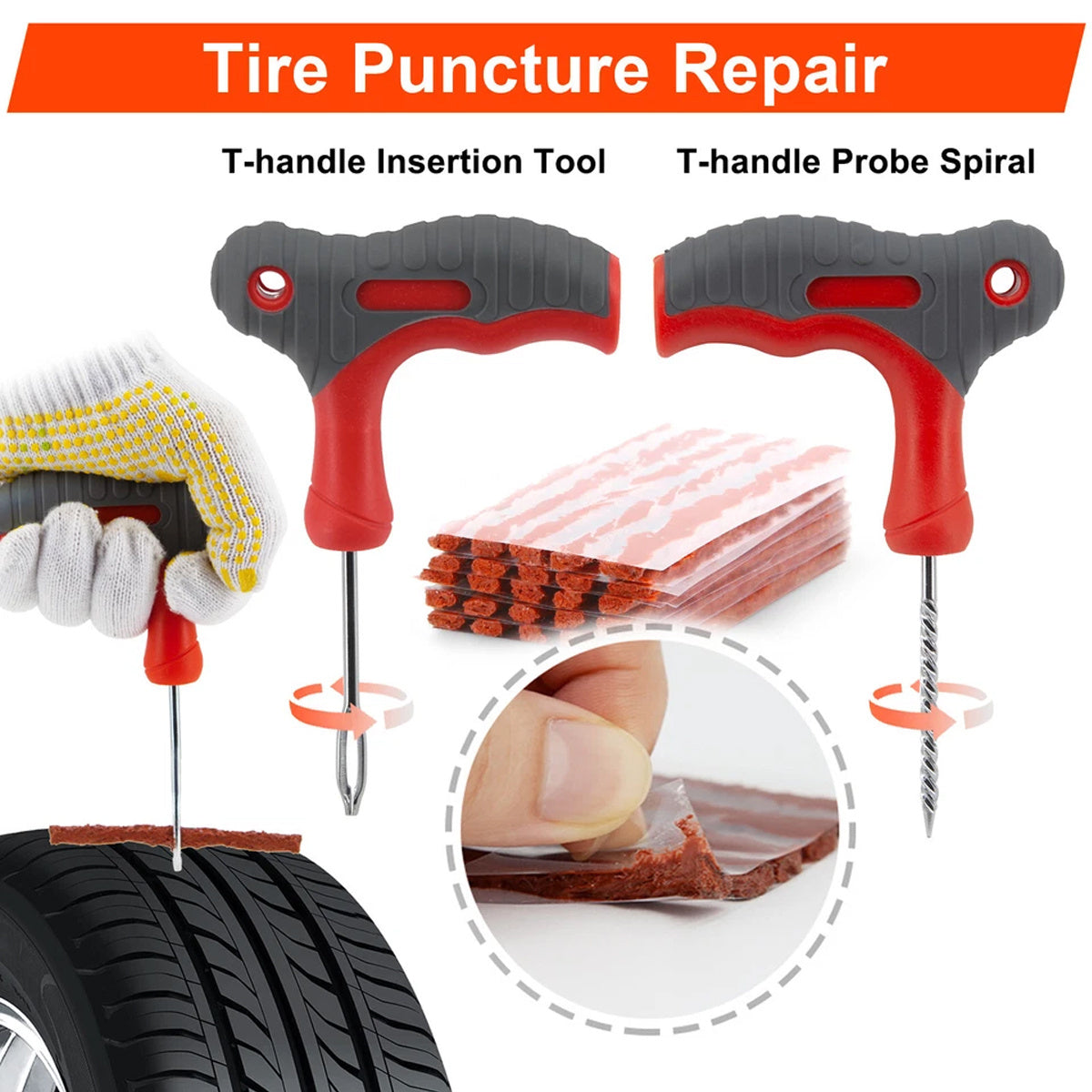 Heavy Duty Tyre Repair Kit - 65pcs All-In-One Universal Puncture Repair Kit for Tubeless Tyre Flats for Car, Truck, Bikes, RV, SUV, ATV, Motorcycle, Tractor, Trailer