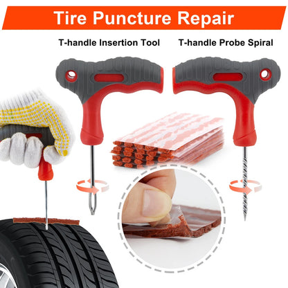 Heavy Duty Tyre Repair Kit - 65pcs All-In-One Universal Puncture Repair Kit for Tubeless Tyre Flats for Car, Truck, Bikes, RV, SUV, ATV, Motorcycle, Tractor, Trailer