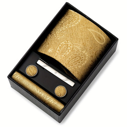 Men Men Black Paisley Tie Wedding Gift Box Tie Pocket Squares Set Necktie Box Suit Additions Fit Wedding