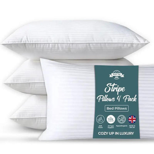 Posh Tag Hotel Quality Stripe Pillow Pack of 1, 2, 4, 6, 8 Bounce Back Bed Pillows Premium Filled