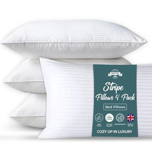 Posh Tag Hotel Quality Stripe Pillow Pack of 1, 2, 4, 6, 8 Bounce Back Bed Pillows Premium Filled