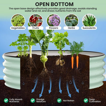 Galvanized Raised Garden Bed, Round Metal Planter Box with Open-Bottom Design, Heavy-Duty Steel Outdoor Flower Bed for Vegetables, Herbs, and Succulents, Easy Installation
