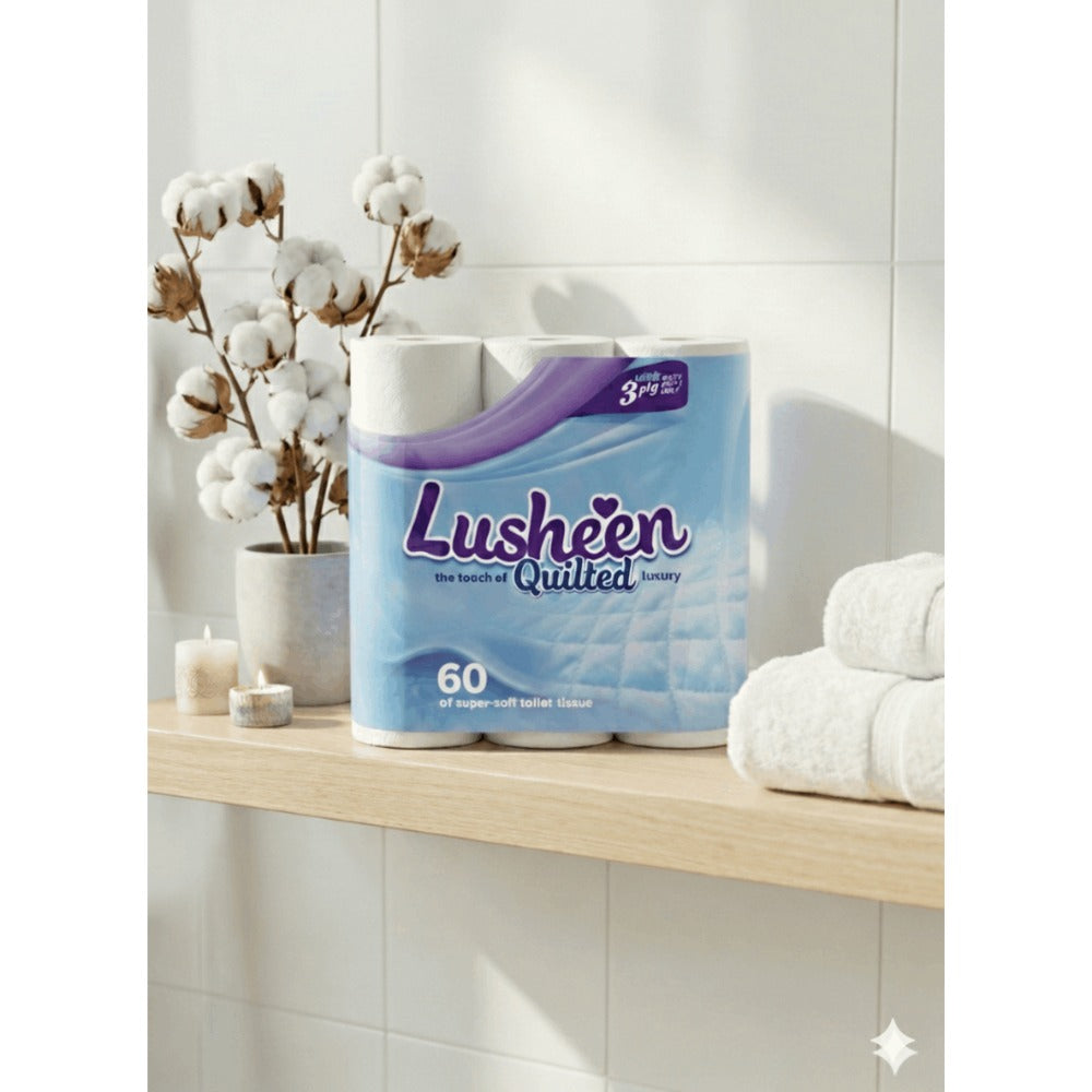 Toilet Rolls Bulk Buy 60 Rolls 3-Ply Lusheen White Quilted Ultra-Soft Unscented 150 Sheets Per Roll Septic Safe Premium Tissue