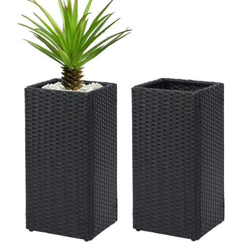 Taylor & Brown 2 Pack Tall Rattan Wicker Planters with Removable Liner, Large Indoor Outdoor Plant Pots 61cm x 30.5cm
