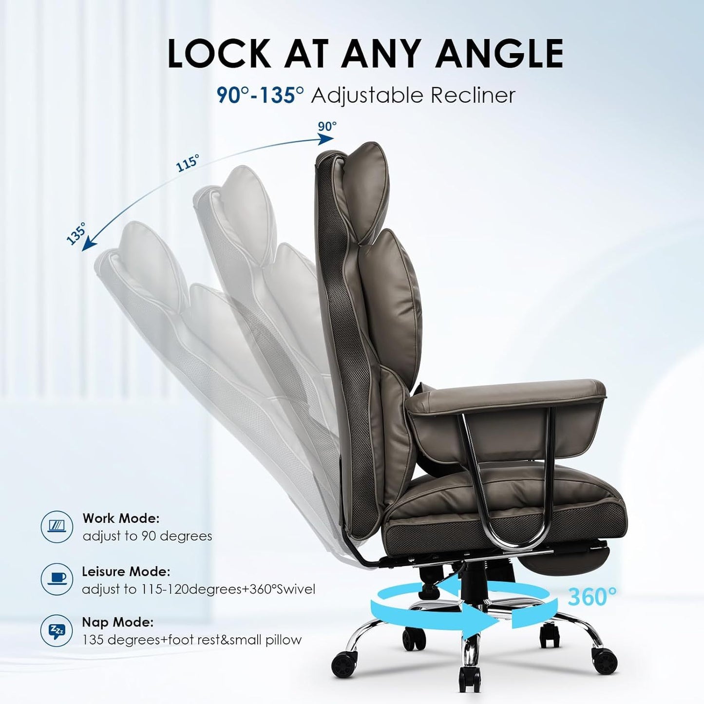 GartistGo Executive Office Chair Desk Chair, PU Computer Recliner, Ergonomic Office Chair with Footrest, Heavy Duty Leather Office Chairs for Home Office, High Back Swivel Chair