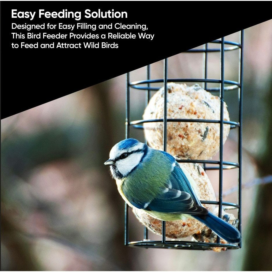 3pc Hanging Bird Feeder, Seed, Nut & Fat Ball Feeders Weatherproof Mesh, Metal & Plastic Set, Birds Feed Station Easy to Refill & Clean for Backyard Birding, Set of 3 Green