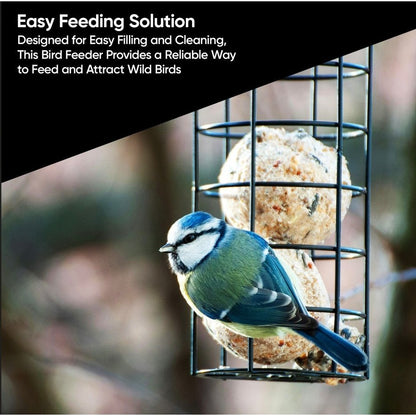 3pc Hanging Bird Feeder, Seed, Nut & Fat Ball Feeders Weatherproof Mesh, Metal & Plastic Set, Birds Feed Station Easy to Refill & Clean for Backyard Birding, Set of 3 Green