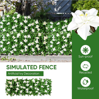 Expanding Garden Trellis Panels, 180X30Cm Expandable Garden Fence Screening with Artificial Ivy And Violet Flower, Decorative Faux Ivy Leaf Privacy Screen Greenery Backdrop for Backyard