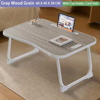Wooden Lap Desk Foldable Laptop Bed Table with Cup Slot - Portable Notebook Stand Tray for Bed Sofa Breakfast Work Reading Multiple Colours & Sizes