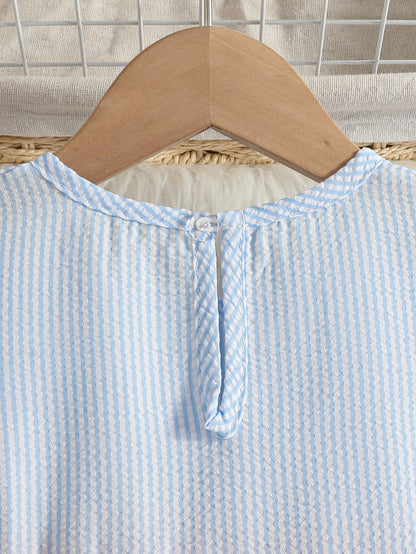 New Summer Style Girls' Colorblock Striped Dress, Cute Flutter Sleeve Dress, Summer Casual Dress, Summer Children's Clothing, Casual Daily Wear, Sweet and Adorable Girls' Dress, Girls' Clothes, Easter