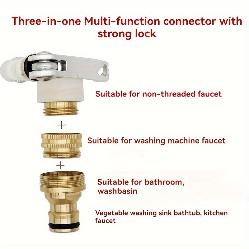 3-in-1 Brass Faucet Adapter Set - Garden Quick Connect Hose Fittings, Multi-functional Hose Converter Kit, Universal Hose Fixtures, Garden Irrigation Hose Accessories
