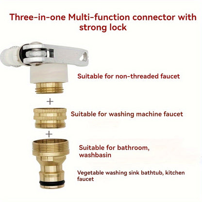 3-in-1 Brass Faucet Adapter Set - Garden Quick Connect Hose Fittings, Multi-functional Hose Converter Kit, Universal Hose Fixtures, Garden Irrigation Hose Accessories