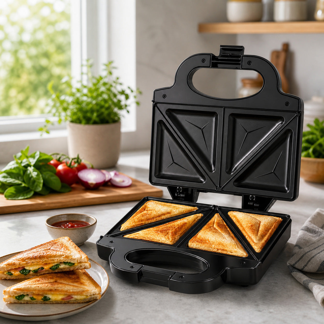 750W Fast Heating Sandwich Toaster – Double-Sided Grill, Non-Stick Plastic Electric Panini Press & Toastie Maker, Cool Touch Handle, Vertical Storage Kitchen Appliance