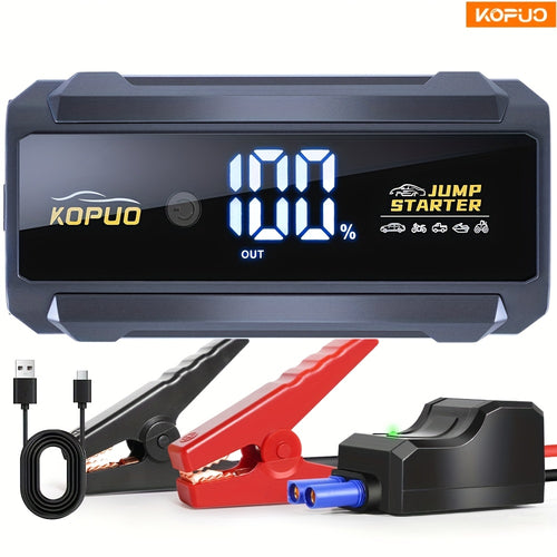 KOPUO 5000A Peak Portable Car Jump Starter for 12V Battery Booster - Smart Jumper Cables with Display, Dual USB Charging, Bright LED Light | Fits 8L Gasoline And 6L Diesel Engines, Compact Reliable Emergency Power, Essential for Emergency Vehicles!
