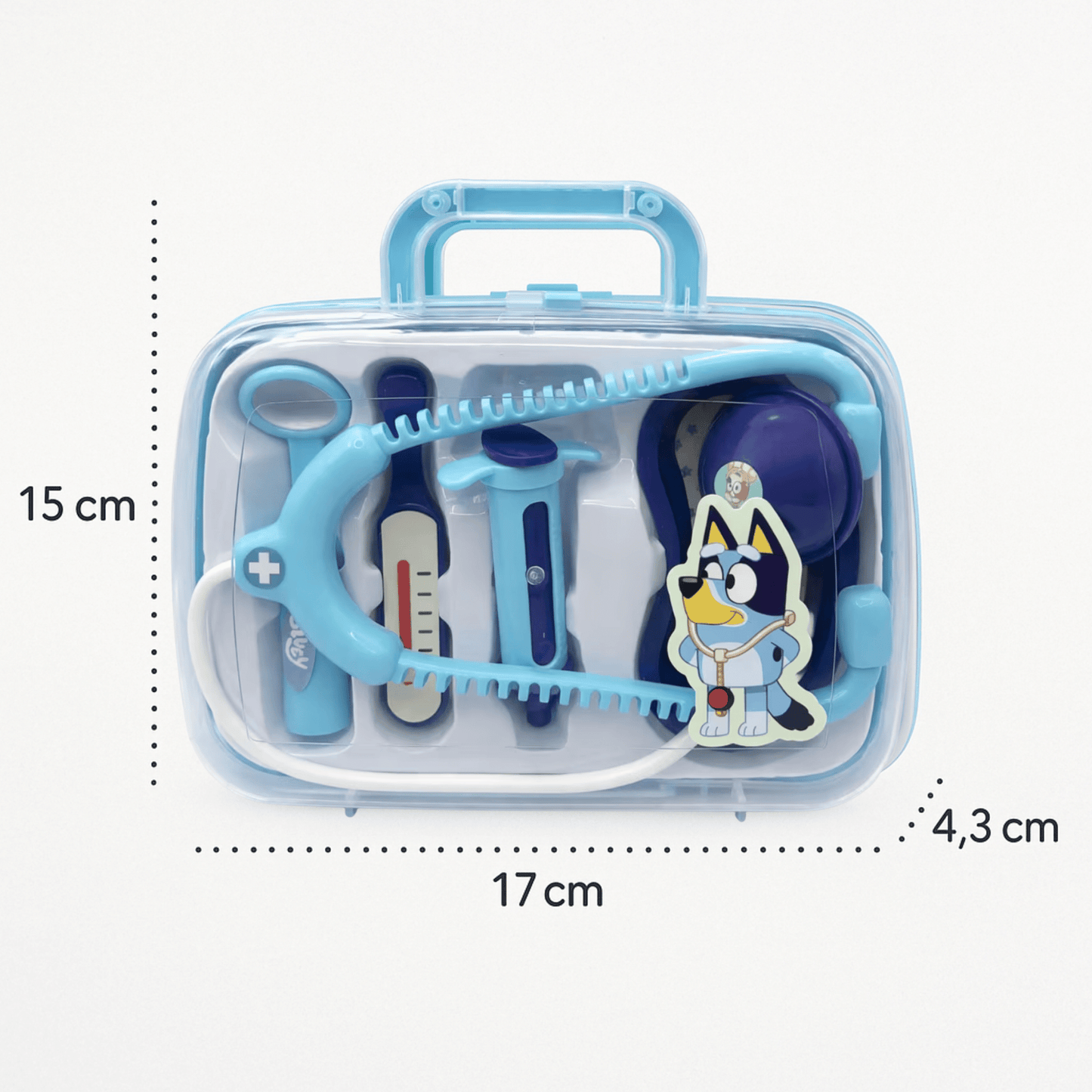 5 Pcs Bluey Medical Case for Kids – Doctor Toy Set with Stethoscope, Thermometer, Syringe & More | Pretend Role Play Kit | Portable Light Blue Carry Case | Ages 3+