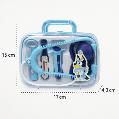5 Pcs Bluey Medical Case for Kids – Doctor Toy Set with Stethoscope, Thermometer, Syringe & More | Pretend Role Play Kit | Portable Light Blue Carry Case | Ages 3+
