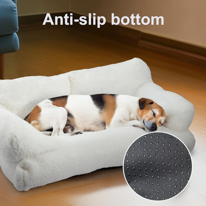 Pet Sofa Bed for Cats and Dogs 66x48x33cm Fluffy Plush Cat Couch with Anti-Slip Base Machine Washable Teddy Fleece Dog Bed for Small Medium Dogs Cats Rabbits