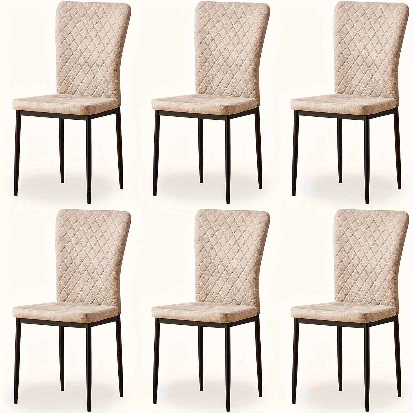 High Back Suede Dining Chairs Set of 4 or 6 – Retro Diamond Stitch Upholstered Seat, 120kg Rated, Frosted Black Metal Legs for Dining Room & Kitchen