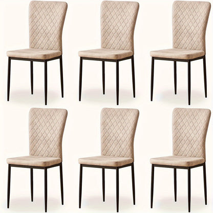 High Back Suede Dining Chairs Set of 4 or 6 – Retro Diamond Stitch Upholstered Seat, 120kg Rated, Frosted Black Metal Legs for Dining Room & Kitchen