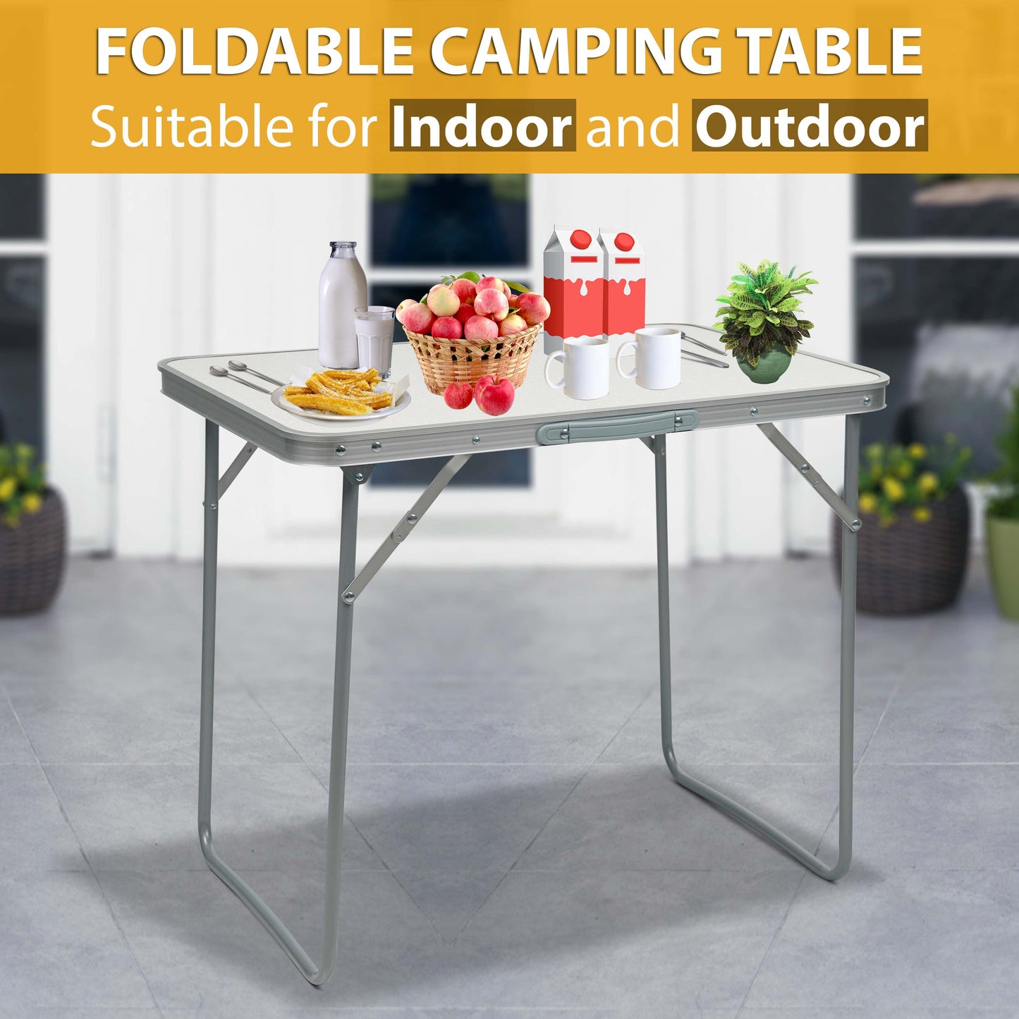 2.3ft Aluminum Folding Picnic Table | Lightweight & Portable Camping Table | Adjustable Height Outdoor Trestle Table for BBQ, Garden, Travel, & Events – Sturdy & Compact