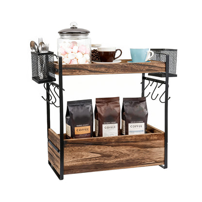3-Tier Countertop Organizer Station with 12 Mug Hooks – Multi-Functional Coffee Bar Kitchen Storage Shelf, Space-Saving Home & Office Display Rack