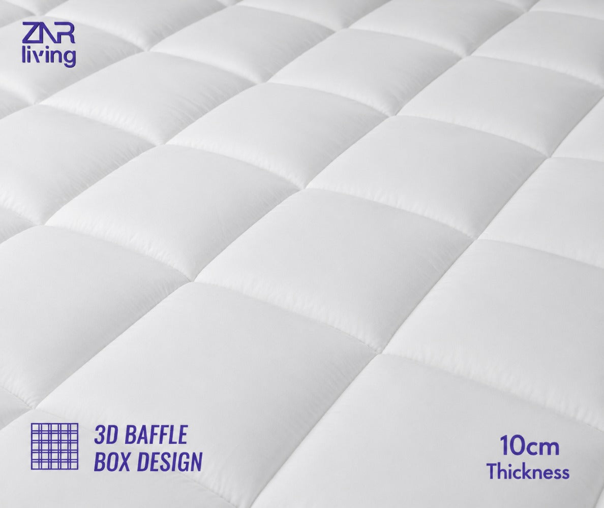 Supersoft 10cm Mattress Topper with Elasticated Corner Straps – 4 Inch Thick Soft Fill Bed Topper | Single, Double, King & Super King | White