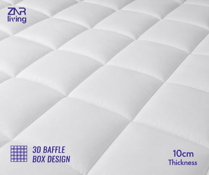 Supersoft 10cm Mattress Topper with Elasticated Corner Straps – 4 Inch Thick Soft Fill Bed Topper | Single, Double, King & Super King | White