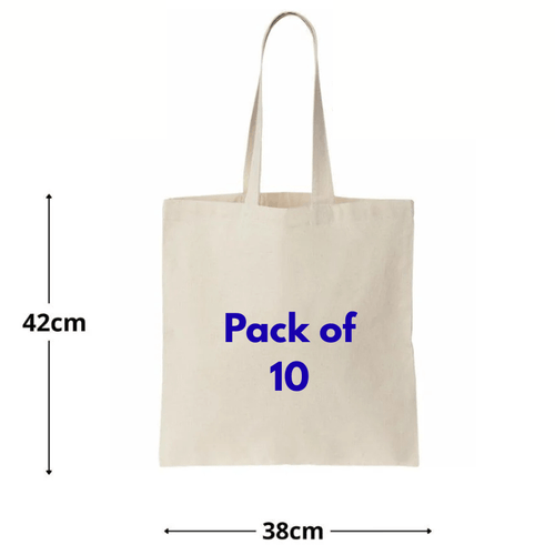 10pcs Natural Color Cotton Tote Bags – Blank Reusable Cotton Bags with Handles – Ideal for Printing, Sublimation, DIY Crafts, Grocery, Shopping, Gift & Event Use Pack of 10