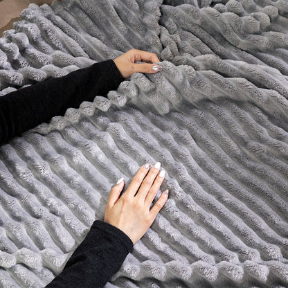1pc Large Strips Ribbed Throw Blankets | Luxurious 270g Flannel Fleece Blanket | Warm Cozy Blanket Throws For Sofas, Bed, Chair, Couch, Settee | Super Soft Warm Blanket Single Double King Super King Size, Machine Washable, Easy Care, Perfect for Home, Tra
