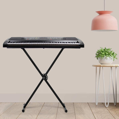 33-97cm Keyboard Stand with Locking Strap Adjustable X Frame Music Piano Keyboard Stand Portable Single Braced Electric Piano Stand with 7 Adjustable Height Positions Holds up to 20kg