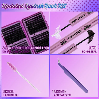 621/800pcs D Curl Individual Eyelash Clusters with Bond And Seal, Tweezers, Brush Set Beginner Friendly, High Capacity Eyelash Book Suit for Different Makeup Beauty, Long Lasting Dense False Eyelashes, Gift for Women Lash Clusters Kit