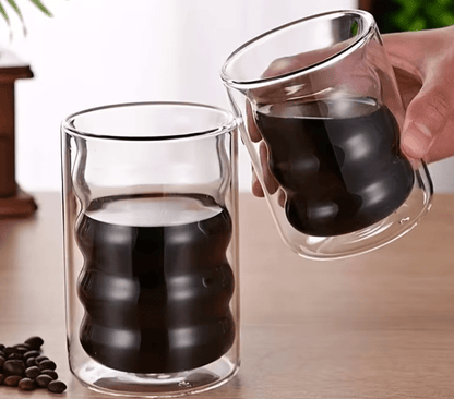 6pcs - 350ml, Latte Mocha, Double-Wall Heat-Resistant Glass Cappuccino, Latte, Tea, Coffee, Milk, Juice, Beer, Dual-Layer No-Handle Glass Cup with Built-In Spiral Lid, Perfect for Hot Beverages, Beverage Glassware, Sophisticated Drinkware, Heatresistant G